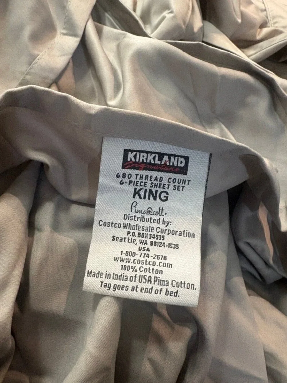 Kirkland Signature 680 Thread Count King Flat Sheet Gray Pima Cotton NWOT